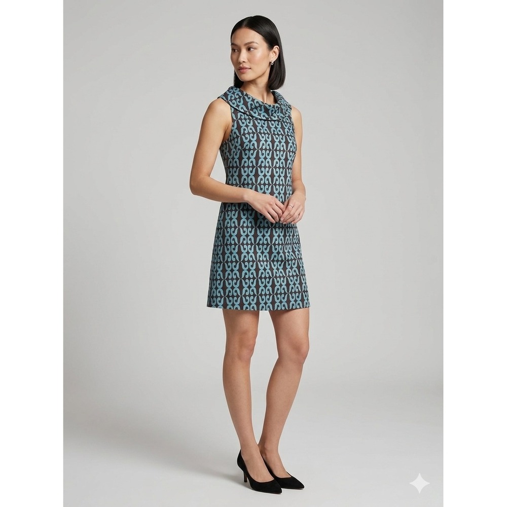 Vintage Milly‎ NY Shift Dress 2 Geometric Portrait Collar Mod Retro Old Money